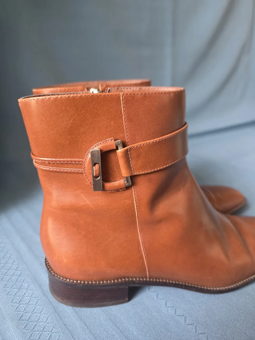 Talbots Women’s Tan Leather Almond‑Toe Ankle Boots Buckle Strap – Size 7B